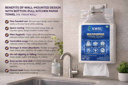 KWEL 1 Ply Multipurpose Paper Towel 400 Pulls Soft Highly Absorbent 100% Virgin Cellulose Fiber Hanging Tissue Pack Easy Pull Disposable Cleaning Wipes for Kitchen Bathroom Car Office