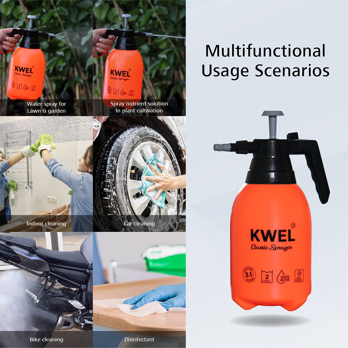 KWEL Multipurpose Gardening  Classic Sprayer (2 Liter)- (Orange) with 500ml Aqua Spray Bottle 1