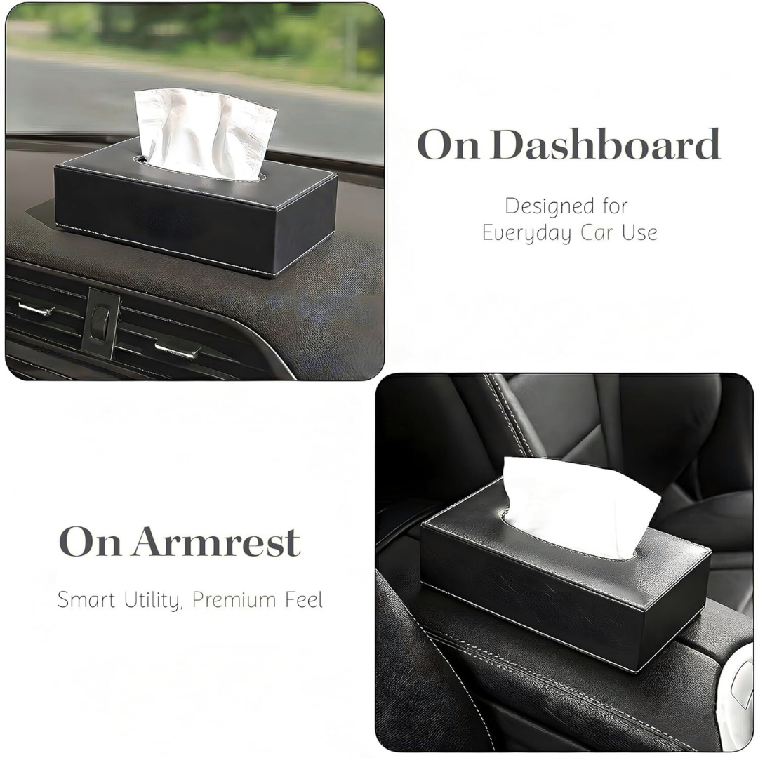 KWEL Rectangular Leather Tissue Box Holder for Dining Table | Water Resistant Face Wipes/Tissue Dispencer for Office Desks |with 80 Pulls Tissue Paper 1Pkt
