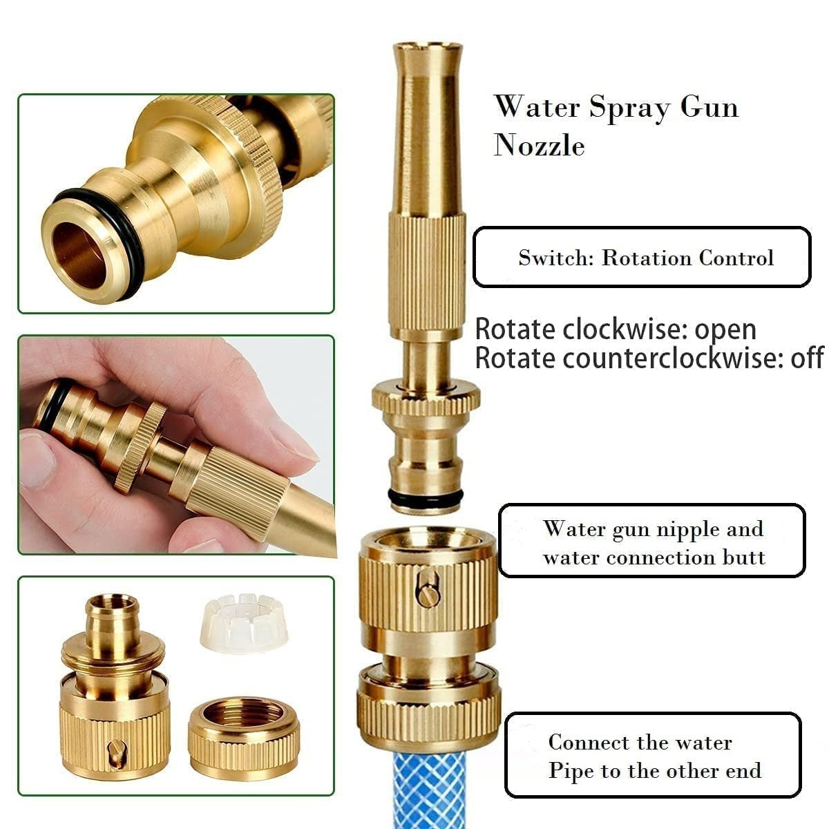 KWEL Brass Water Spray Nozzle Suitable for 1/2" Hose Pipe Adjustable Nozzle, Spray Gun for Car Wash & Gardening Water Pressure Nozzle, (Pack of 1)