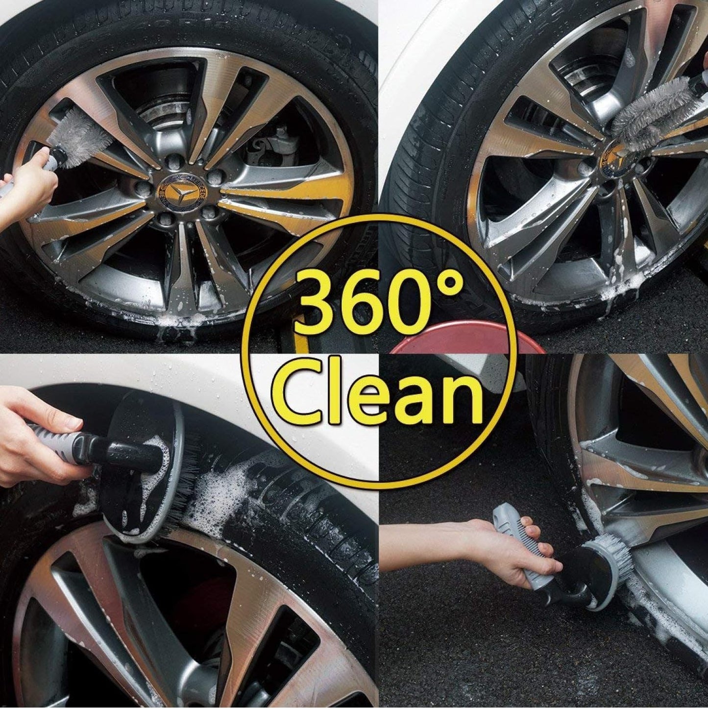 KWEL Tire & Alloy Wheel Cleaning Brush Set | Motorcycle or Bicycle Tire Brush Washing Brush | Scratch-Free Car Detailing Brushes for Tyres, Rims & Wheels