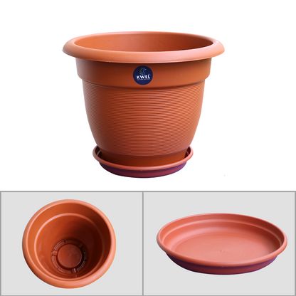 KWEL Round Elegance Pots for Plants with Outer Tray for Balcony - Brown Size 10 Inch (Pack of 6)