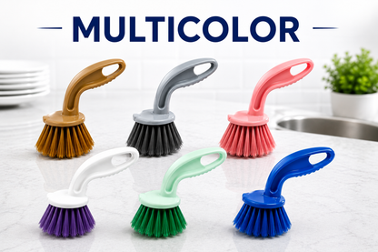 KWEL Kitchen & Bathroom Cleaning Brush | Plastic Sink Scrub Brush for Wash Basin, Tiles, Countertops & Dishes | Strong Bristles | Pack of 2 | Multicolor