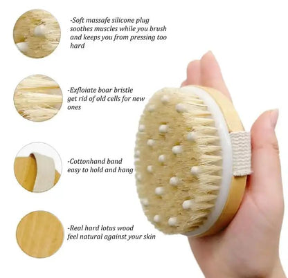 KWEL Wooden Bath Brush for Dry brushing | Wet and Dry Bath Brush for Cellulite and Lymphatic, Suitable for all Skin Types (Round)