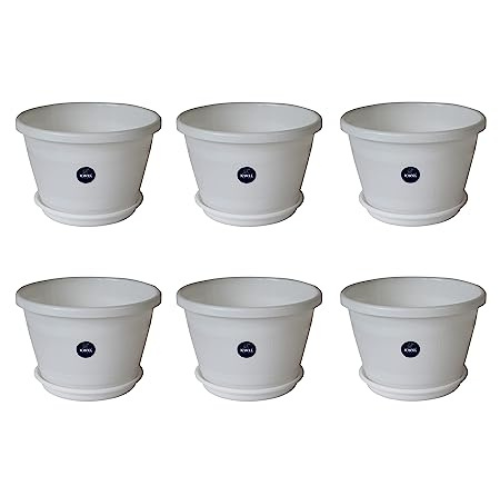 KWEL Barrel 10inch Plastic Planter Pot for Garden Balcony - White