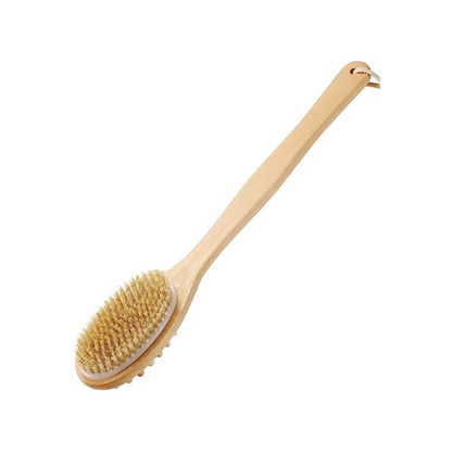 KWEL Wooden Double-sided Bath Brush With Massager and Long Handle | Natural Bristles | Dry Brushing Removes Dead Skin, Treats Cellulite & Stimulates Blood Flow