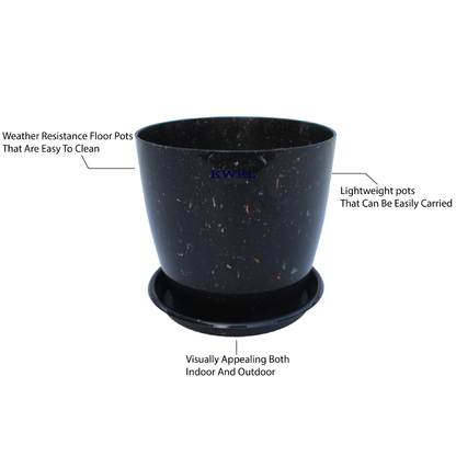 KWEL Divinity Pot 8inch with Bottom Tray For Home, Garden, Office, Stone Black.