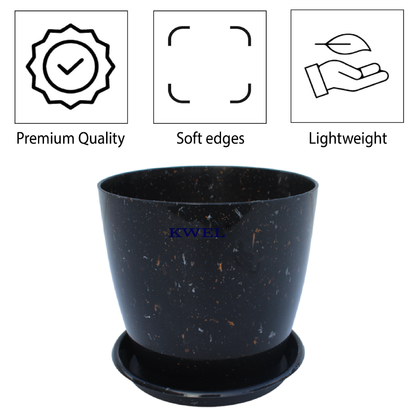 KWEL Divinity Pot 8inch with Bottom Tray For Home, Garden, Office, Stone Black.