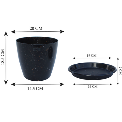 KWEL Divinity Pot 8inch with Bottom Tray For Home, Garden, Office, Stone Black.