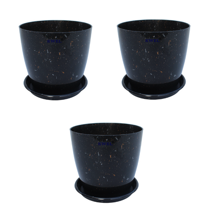 KWEL Divinity Pot 8inch with Bottom Tray For Home, Garden, Office, Stone Black.