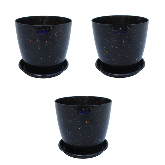 KWEL Divinity Pot 8inch with Bottom Tray For Home, Garden, Office, Stone Black.