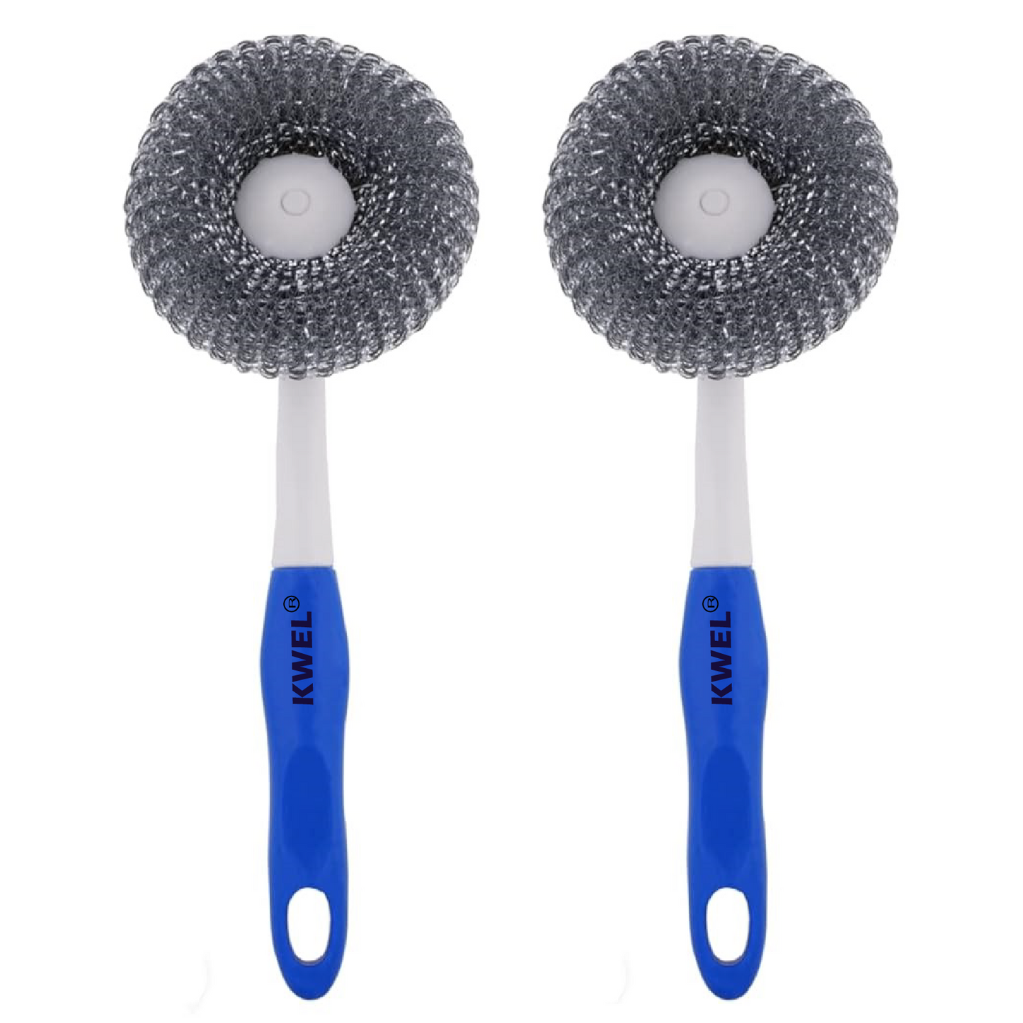 KWEL Long Handle Stainless Steel Wire Grill Brush with Hanging Hole (Blue) Pack of 2