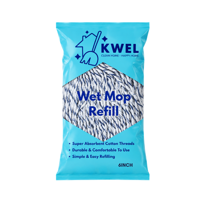 KWEL Super Absorbent Cotton Wet Mop Refill 6 Inch (300 GM) Pack of 1(Blue & White) | Heavy Duty Floor Cleaning Mop Refill for Home, Office, Kitchen & Tiles