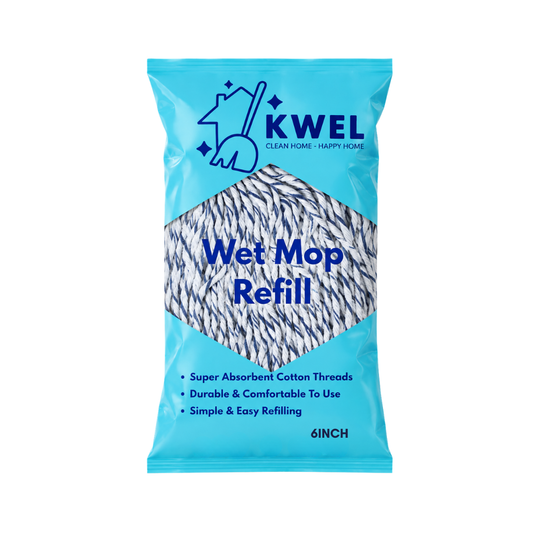 KWEL Super Absorbent Cotton Wet Mop Refill 6 Inch (300 GM) Pack of 1(Blue & White) | Heavy Duty Floor Cleaning Mop Refill for Home, Office, Kitchen & Tiles