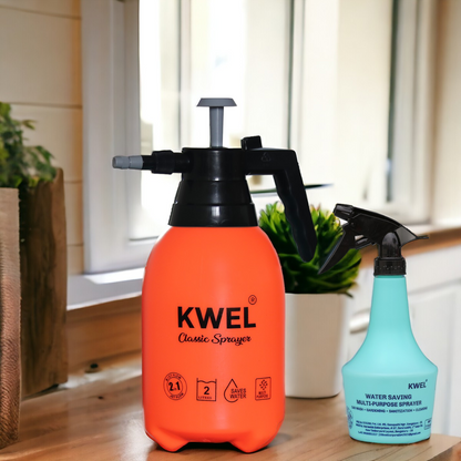 KWEL Multipurpose Gardening  Classic Sprayer (2 Liter)- (Orange) with 500ml Aqua Spray Bottle 1