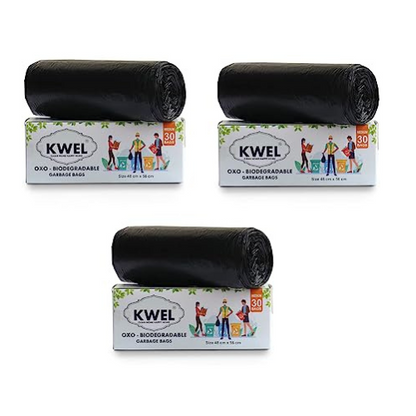 KWEL Dustbin Garbage Bag Biodegradable Roll For Home Medium (54cm X 48cm) - Pack of 3