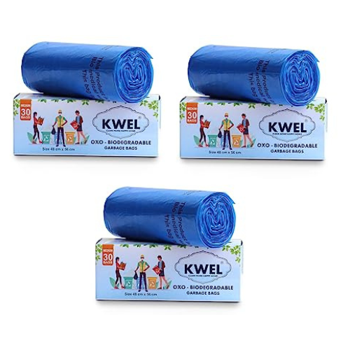 KWEL Dustbin Garbage Bag Biodegradable Roll For Home Medium (54cm X 48cm) - Pack of 3