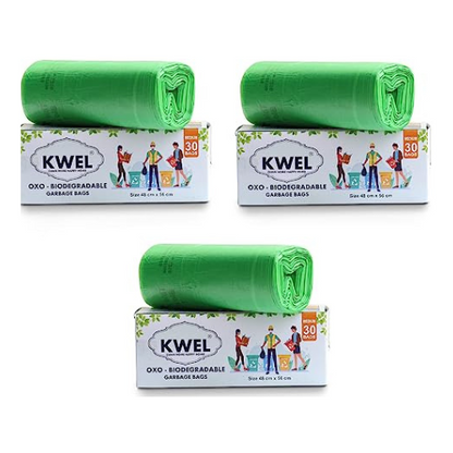 KWEL Dustbin Garbage Bag Biodegradable Roll For Home Medium (54cm X 48cm) - Pack of 3