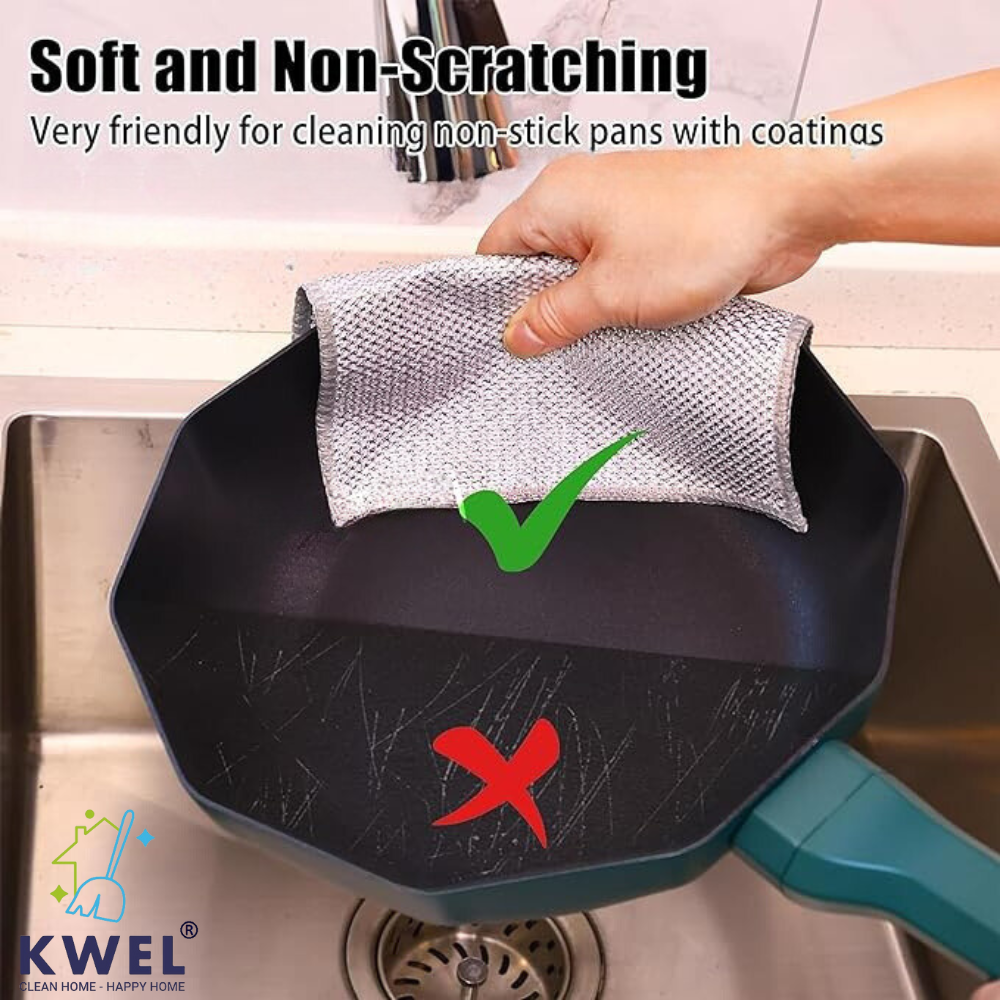 KWEL Multipurpose Wire Dishwashing Rags for Wet and Dry, Easy Rinsing, Reusable, Non-Scratch (Pack of 12)