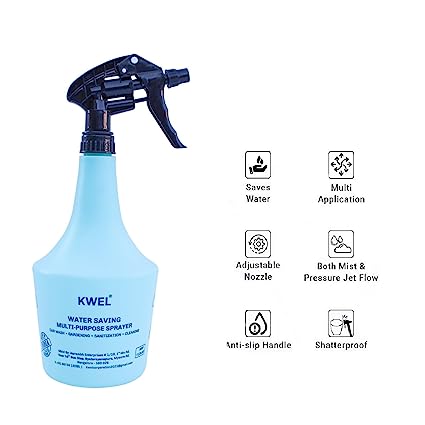 KWEL Spray Bottle Double-Shot Trigger for Gardening Cleaning - Size 1000ML - Aqua - Pack of 2