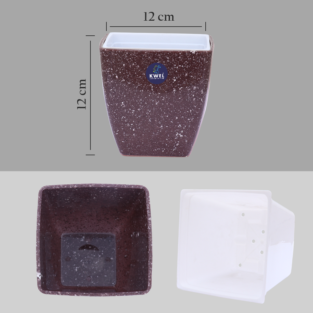 KWEL Daisy Pot Square Cut Plastic Pot for Home Garden Office Decoration - Size 5 Inch - Pack of 4 (Dark Maroon)