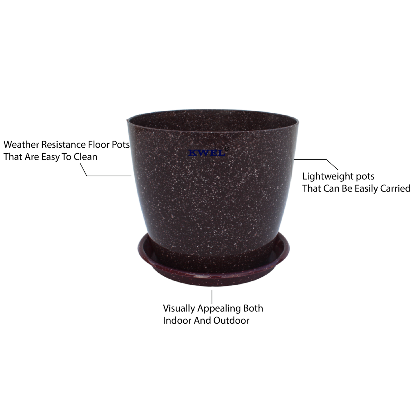 KWEL Divinity Pot 8inch with Bottom Tray For Home, Garden, Office, Dark Maroon.