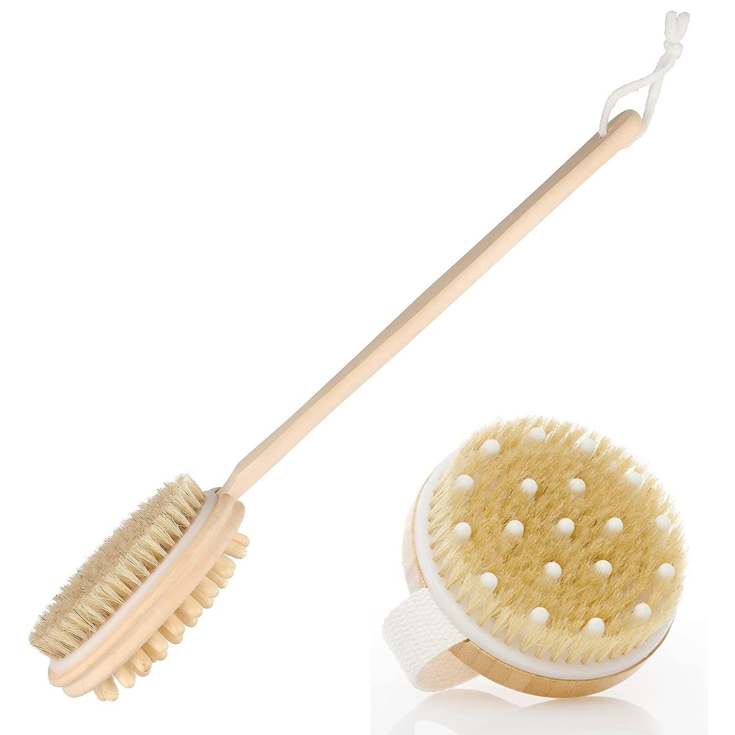 KWEL Wooden Double-sided Bath Brush With Massager and Detachable Long Handle With combo Wooden Bath Brush Round With massager (Pack of 1)