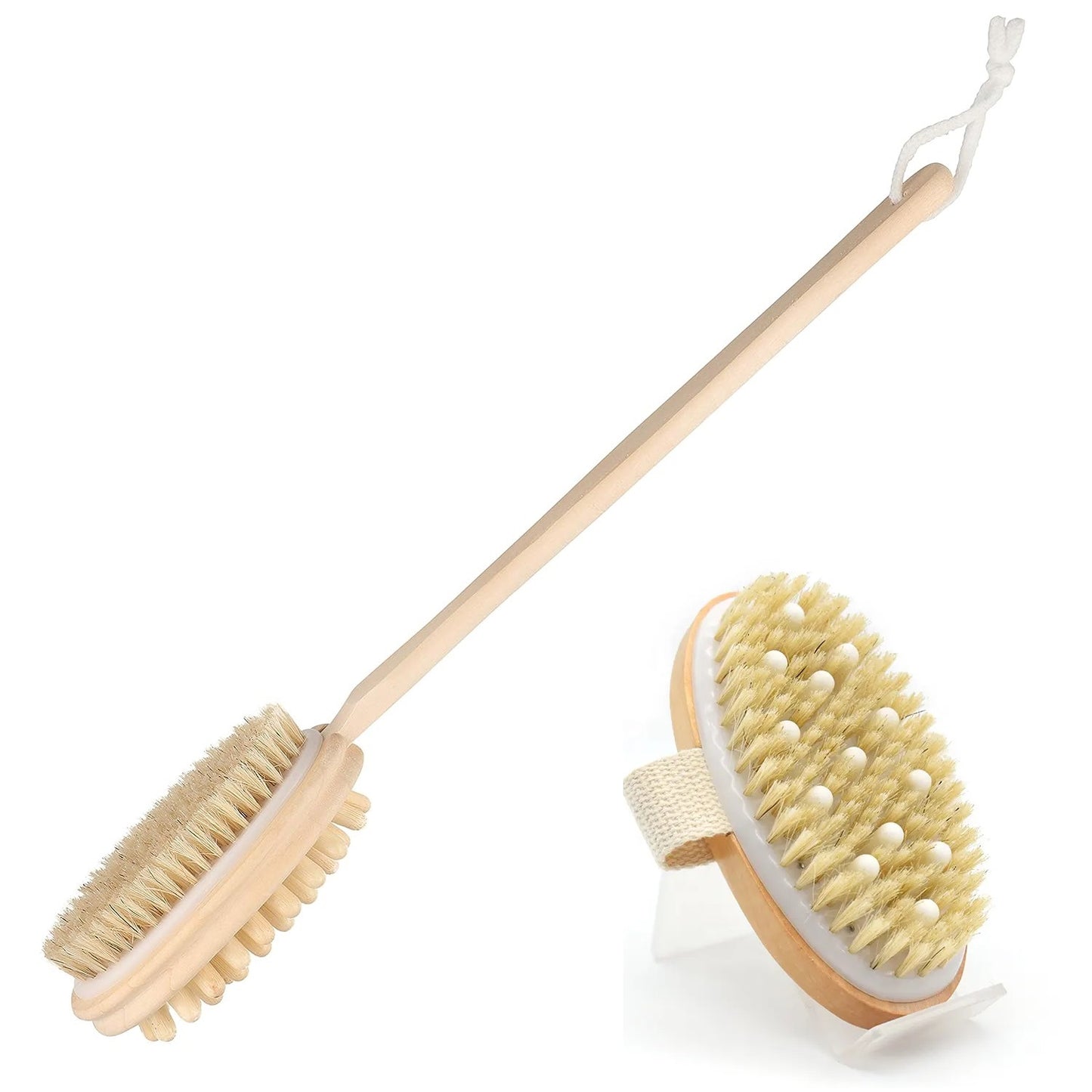 KWEL Wooden Double-sided Bath Brush With Massager and Detachable Long Handle With combo Wooden Bath Brush Oval With massager (Pack of 1)