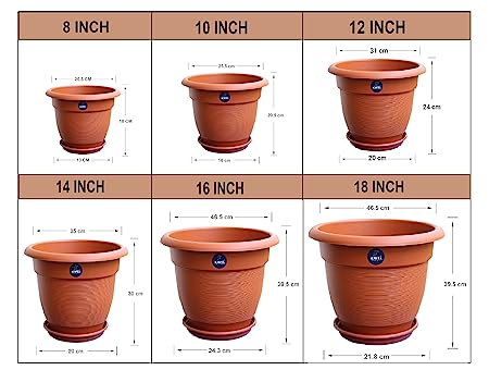 KWEL Flower Pots for Plants and Flowers Including Tray Size 8 Inch - Brown