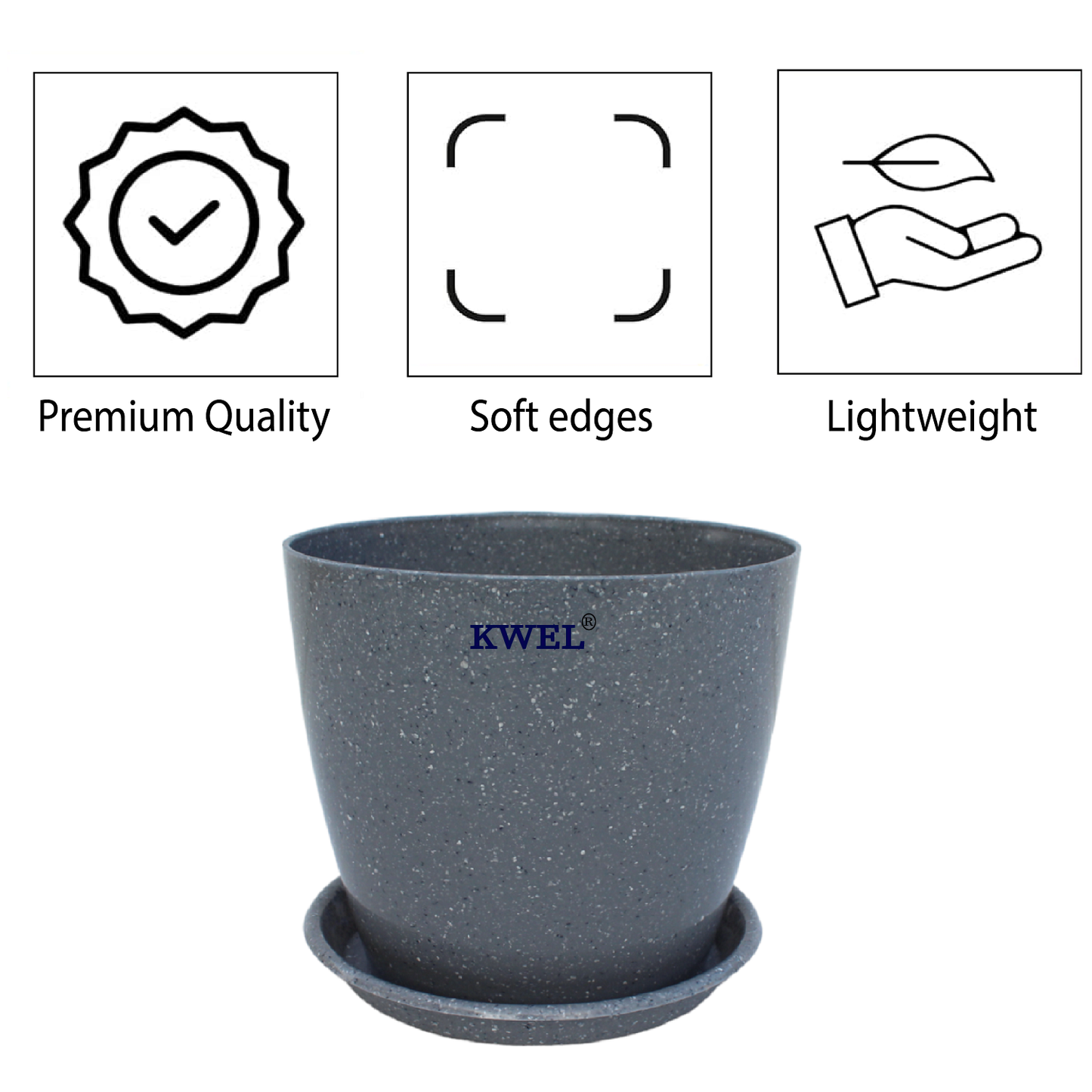 KWEL Divinity Pot 8inch with Bottom Tray For Home, Garden, Office, Grey.