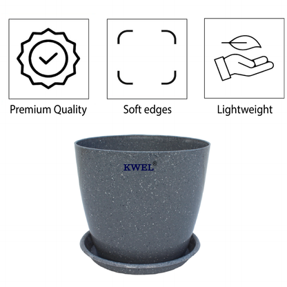 KWEL Divinity Pot 8inch with Bottom Tray For Home, Garden, Office, Grey.