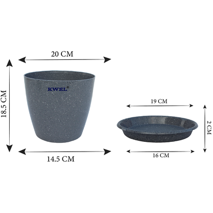 KWEL Divinity Pot 8inch with Bottom Tray For Home, Garden, Office, Grey.