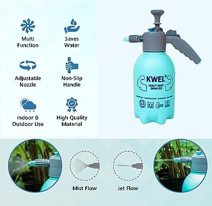 KWEL 2 in 1 Heavy Duty Sprayer Bottle Jet & Mist Sprayer 2 Litre - Pack of 1 with 500ml Spray Bottle (Aqua) Pack of 1