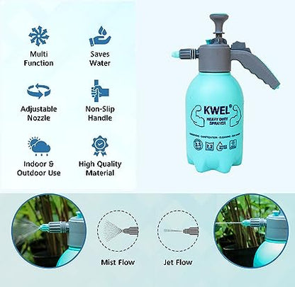 KWEL 2 in 1 Heavy Duty Sprayer Bottle Jet & Mist Sprayer 2 Litre - Pack of 1 with 500ml Spray Bottle (Aqua) Pack of 1