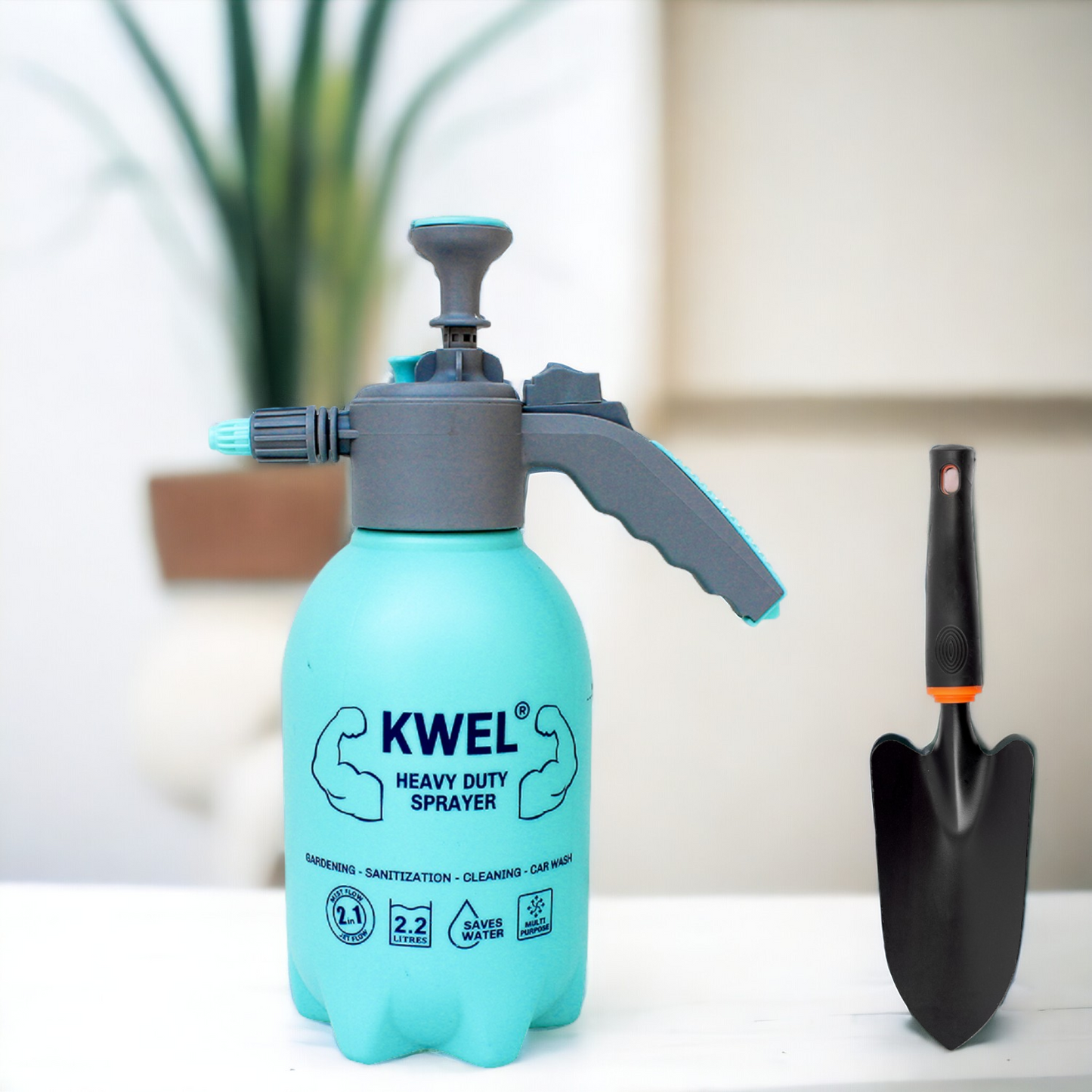 KWEL Heavy Duty Sprayer 2.2 Liter & Trigger Sprayer Bottle for Plants with Adjustable Nozzle with Garden Hand trowel Big (Pack of 1)