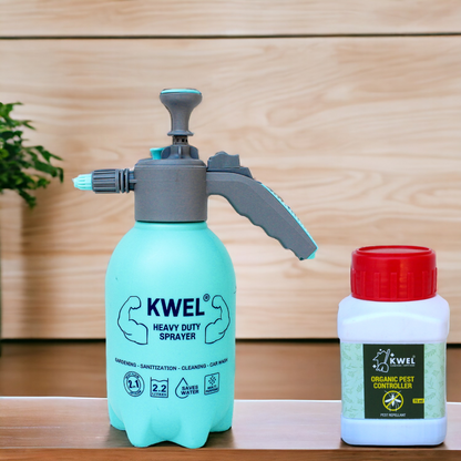 KWEL 2 in 1 Heavy Duty Sprayer Spray Bottle Jet & Mist Sprayer 2 Litre - Pack of 1 (Aqua) with Combo Pest Controller 75ml (Pack of 1)