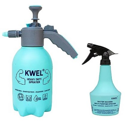 KWEL 2 in 1 Heavy Duty Sprayer Bottle Jet & Mist Sprayer 2 Litre - Pack of 1 with 500ml Spray Bottle (Aqua) Pack of 1