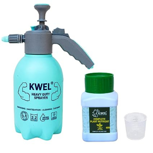 KWEL 2 in 1 Heavy Duty Sprayer Spray Bottle Jet & Mist Sprayer 2 Litre - Pack of 1 (Aqua) with Combo Plant Nutrient 75ml (Pack of 1)