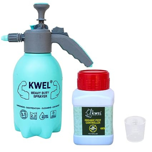 KWEL 2 in 1 Heavy Duty Sprayer Spray Bottle Jet & Mist Sprayer 2 Litre - Pack of 1 (Aqua) with Combo Pest Controller 75ml (Pack of 1)