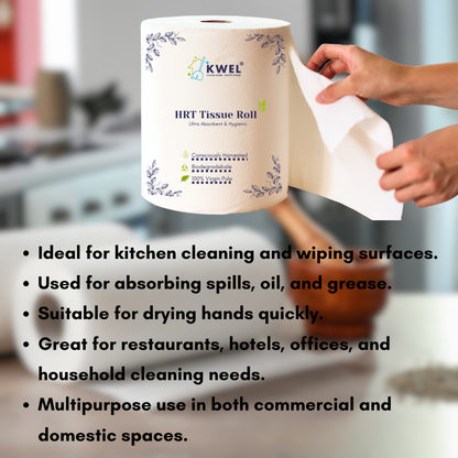 KWEL HRT Tissue Roll | Premium Kitchen & Cleaning Roll (Pack of 2) | Super Absorbent & Strong for Hotels, Restaurants & Homes
