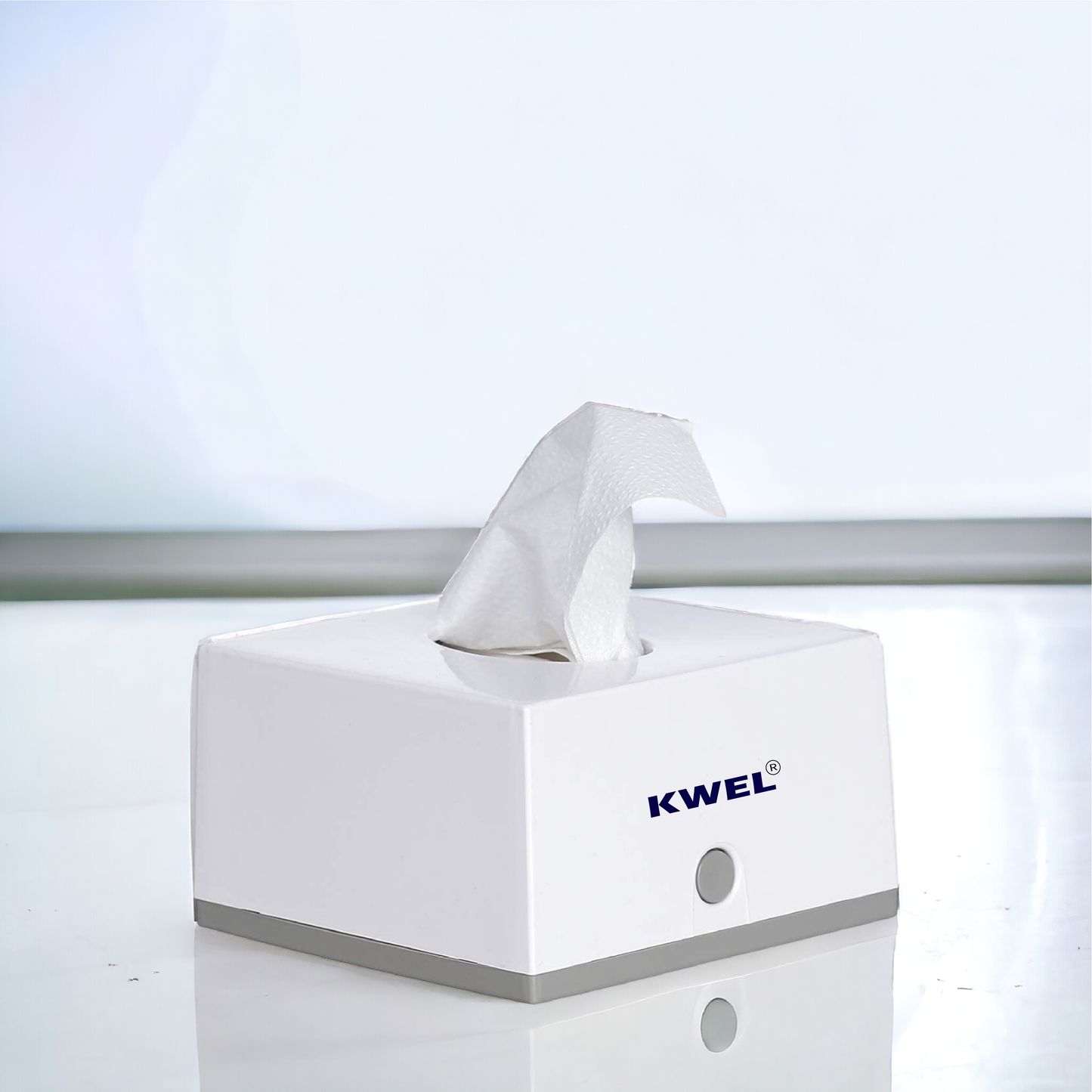 KWEL Square Top Facial Tissue Dispenser with 2 Tissue Refill (White)