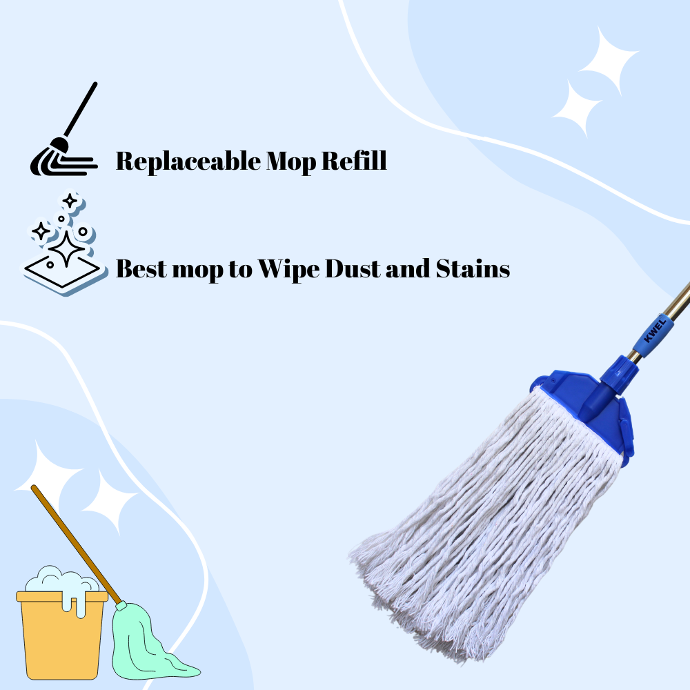 KWEL Refillable Cotton Wet Mop Ideal for All Kind of Floor with Telescopic Extendable Rod to Adjust Your Height (Set of 1)