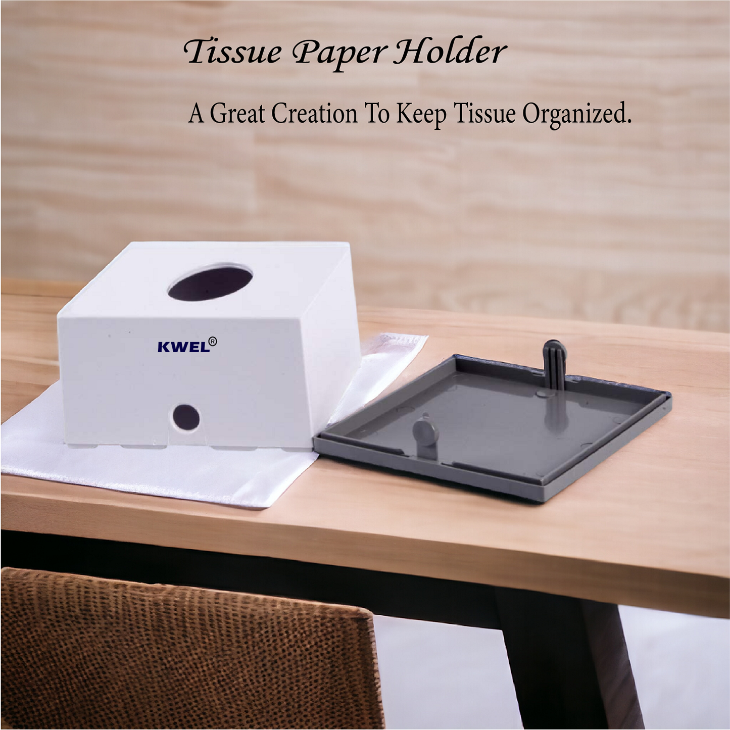 KWEL Square Top Facial Tissue Dispenser with 2 Tissue Refill (White)