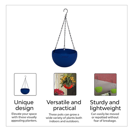 KWEL Europa Decorative Hanging Pots 8inch (Pack of 3) Color Blue.