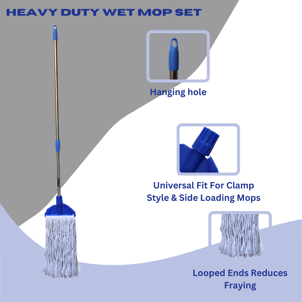 KWEL Refillable Cotton Wet Mop Ideal for All Kind of Floor with Telescopic Extendable Rod to Adjust Your Height (Set of 1)