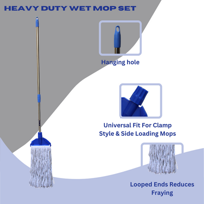 KWEL Refillable Cotton Wet Mop Ideal for All Kind of Floor with Telescopic Extendable Rod to Adjust Your Height (Set of 1)