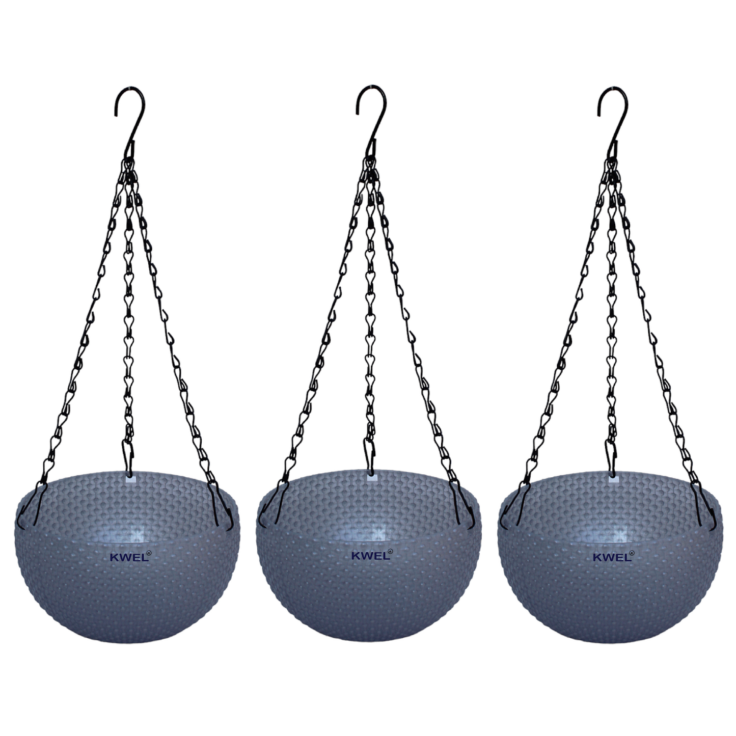 KWEL Europa Decorative Hanging Pots 8inch (Pack of 3) Color Grey.