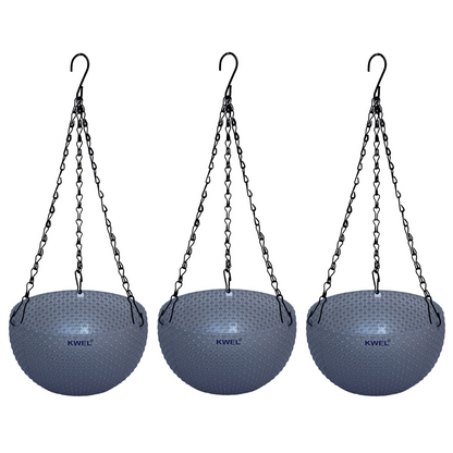 KWEL Europa Decorative Hanging Pots 8inch (Pack of 3) Color Grey.