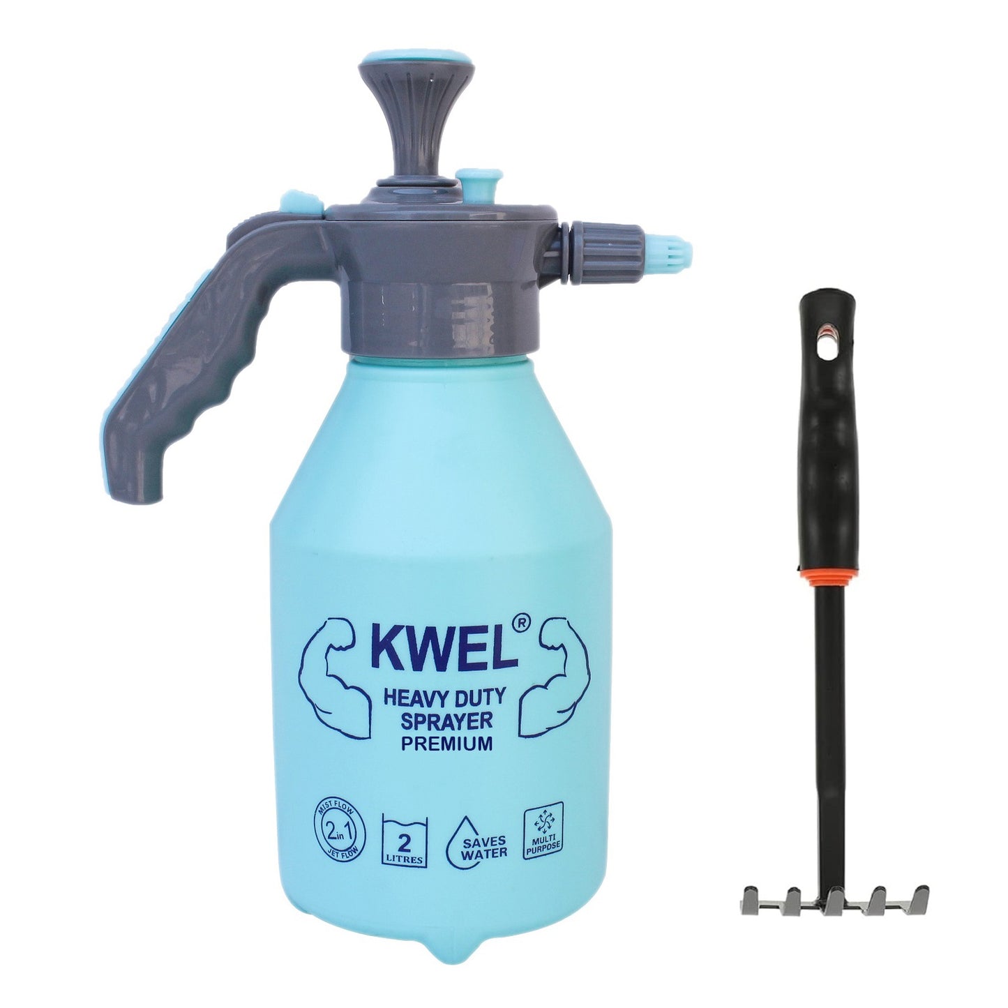 KWEL Heavy Duty Sprayer 2.2 Liter & Trigger Sprayer Bottle for Plants with Adjustable Nozzle with Garden rake (Pack of 1)