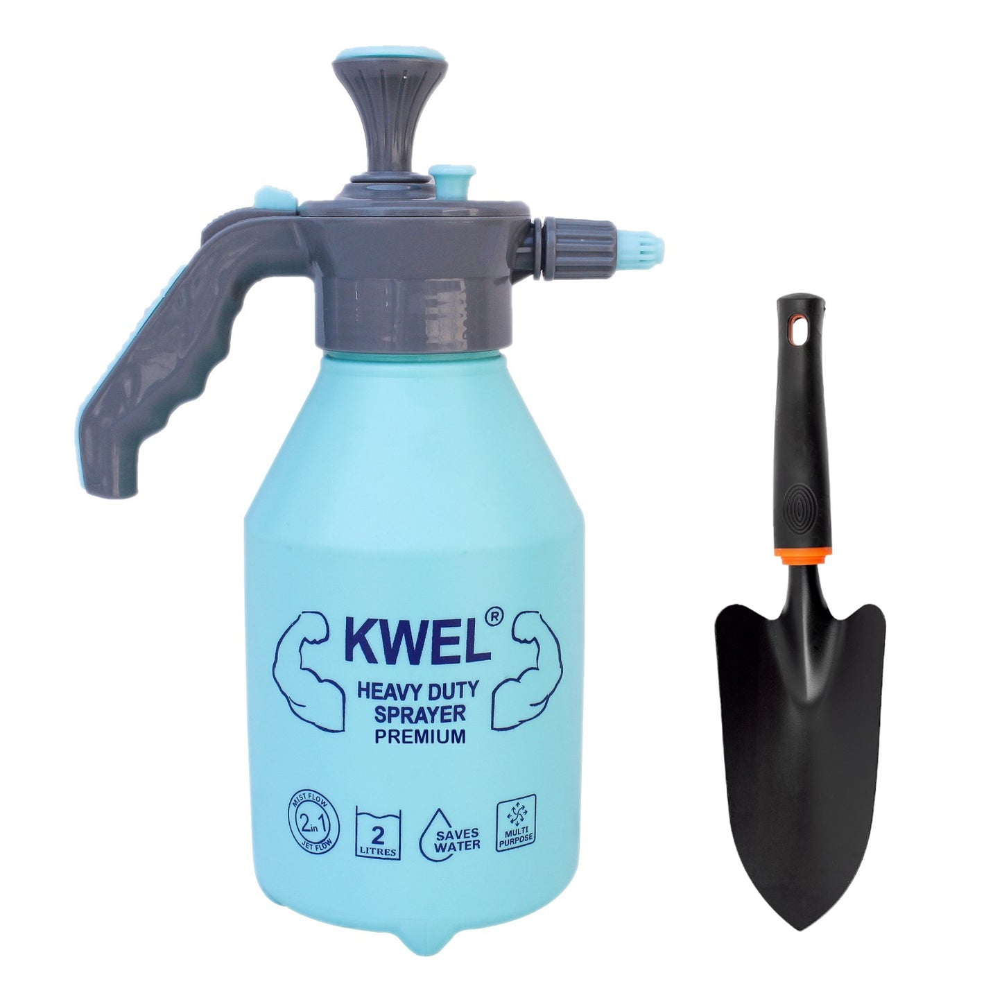 KWEL Heavy Duty Sprayer 2.2 Liter & Trigger Sprayer Bottle for Plants with Adjustable Nozzle with Garden Hand trowel Big (Pack of 1)